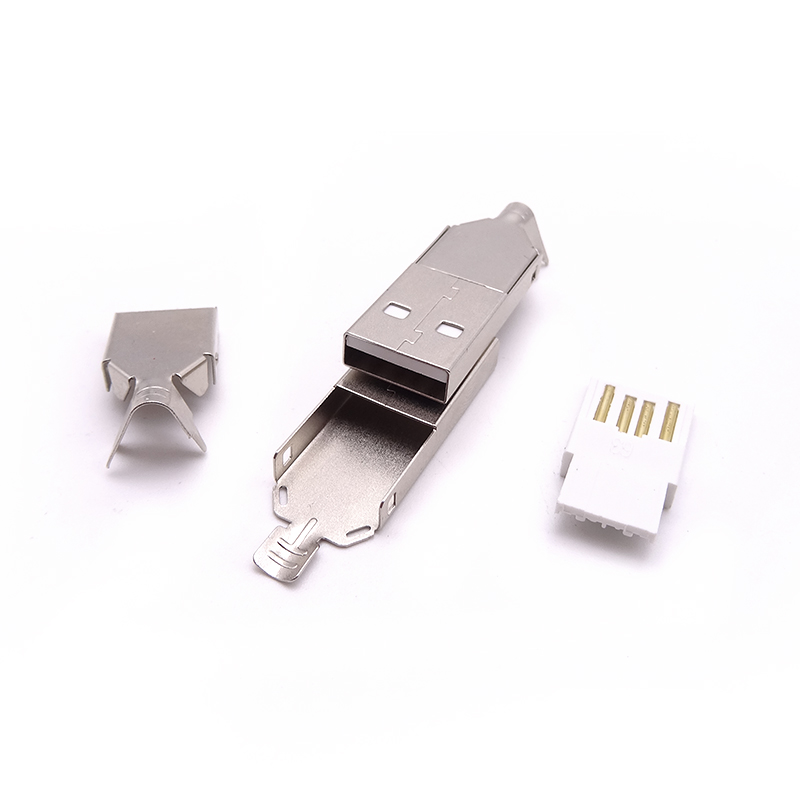 USB 2.0公頭 三件式焊線(xiàn)式公頭 上下殼 帶線(xiàn)夾白膠