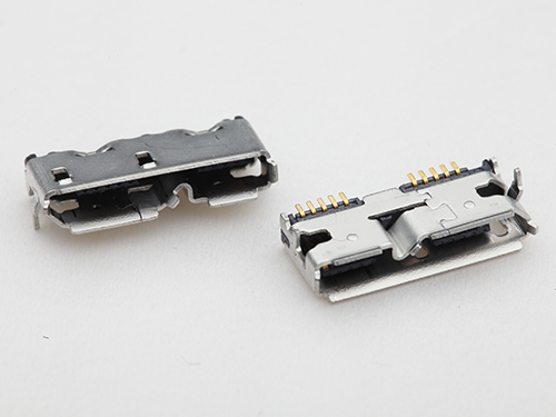 MICRO USB3.0母座 臥式90度板上四腳插板 單排針貼片 卷邊
