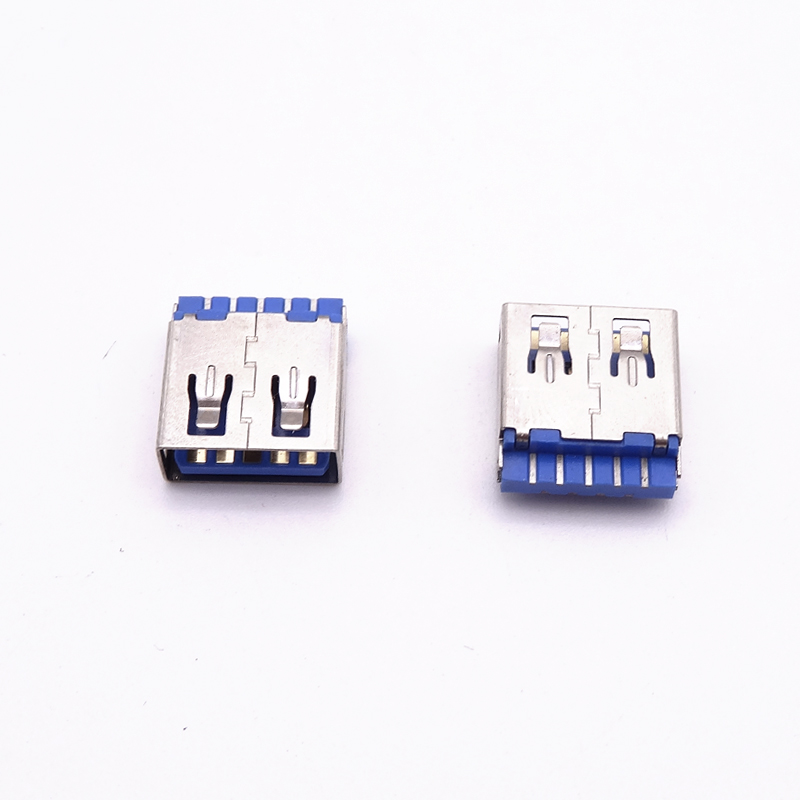 USB 3.0母座 短體9P焊線式雙面焊接 直邊 藍(lán)色膠芯