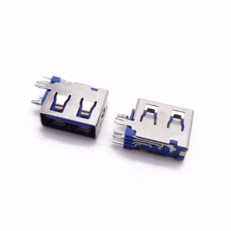 USB 2.0母座 短體10.0側(cè)插式 魚叉腳 O型腳插板 直邊 藍(lán)膠