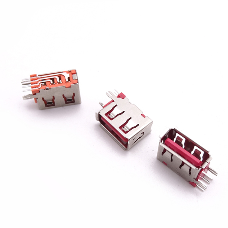 USB 2.0母座 短體10.0側(cè)插 魚叉腳 卷邊/直邊 紅膠/橙膠